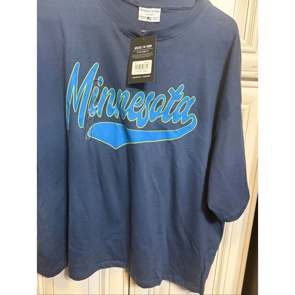Where I'm From Women's Minnesota Crew Neck Short Sleeve Easy Tee Blue Large NWT